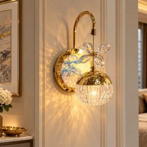 Luxury Crystal Flower Globe Wall Light