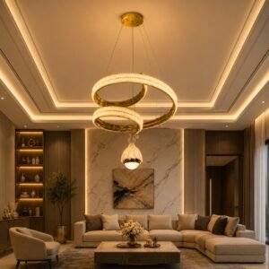 Elegant Gold Crystal Double Spiral Pendant Light